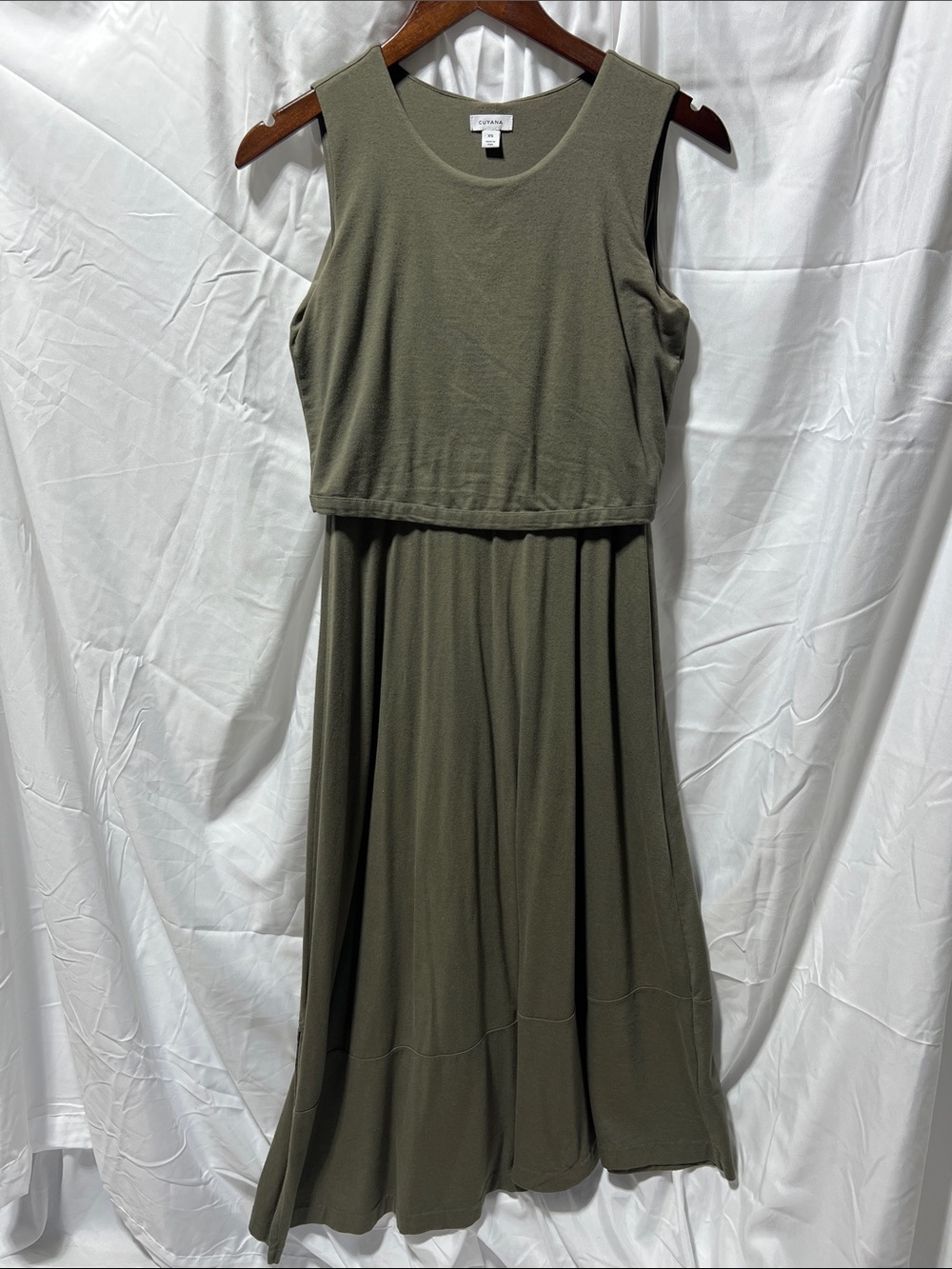 Cuyana Olive Green Sleeveless Asymmetrical Maxi Dress